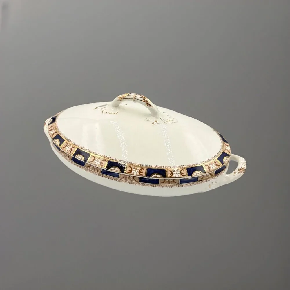 1915 antique Royal Sydneyware William Lowe Covered  Oval Dish  China‎ Blue Gold